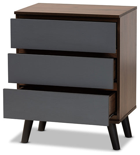Donnahugh Contemporary Two-Tone Walnut and Gray Wood 3-Drawer Bedroom Chest