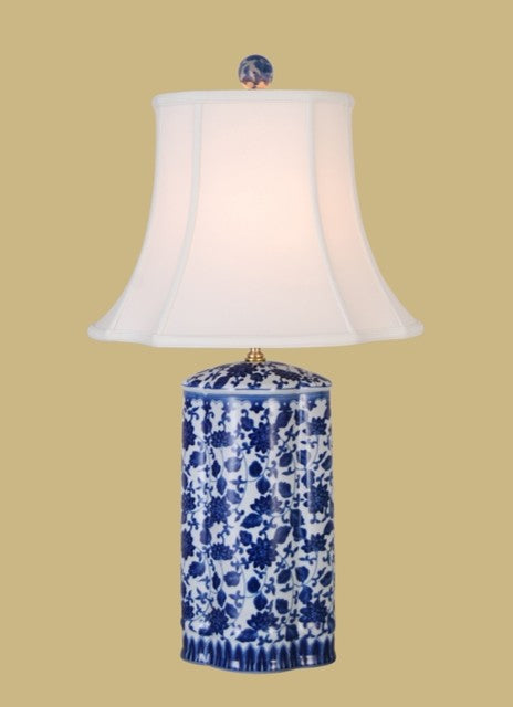 Scalloped Cylinder Porcelain Table Lamp, Blue and White