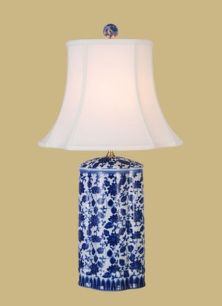Scalloped Cylinder Porcelain Table Lamp, Blue and White