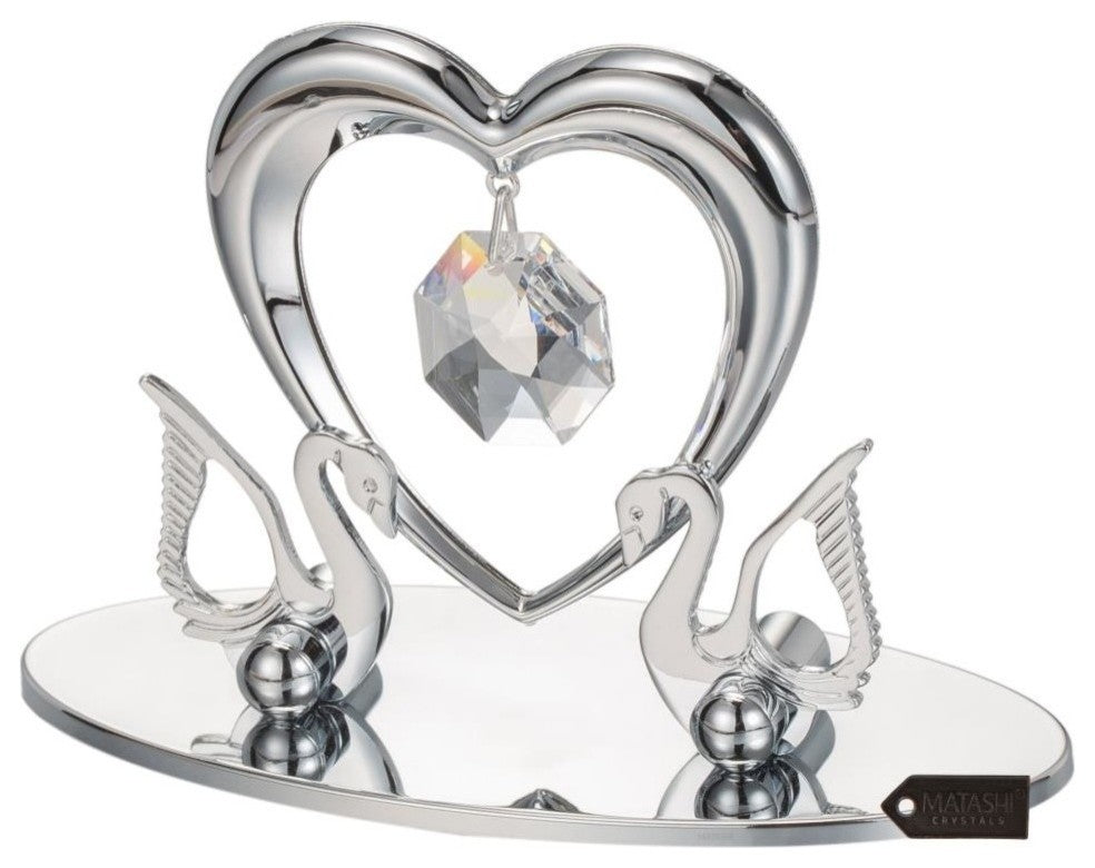 Chrome Plated Loving Swans With Heart Figurine Table-Top Ornament