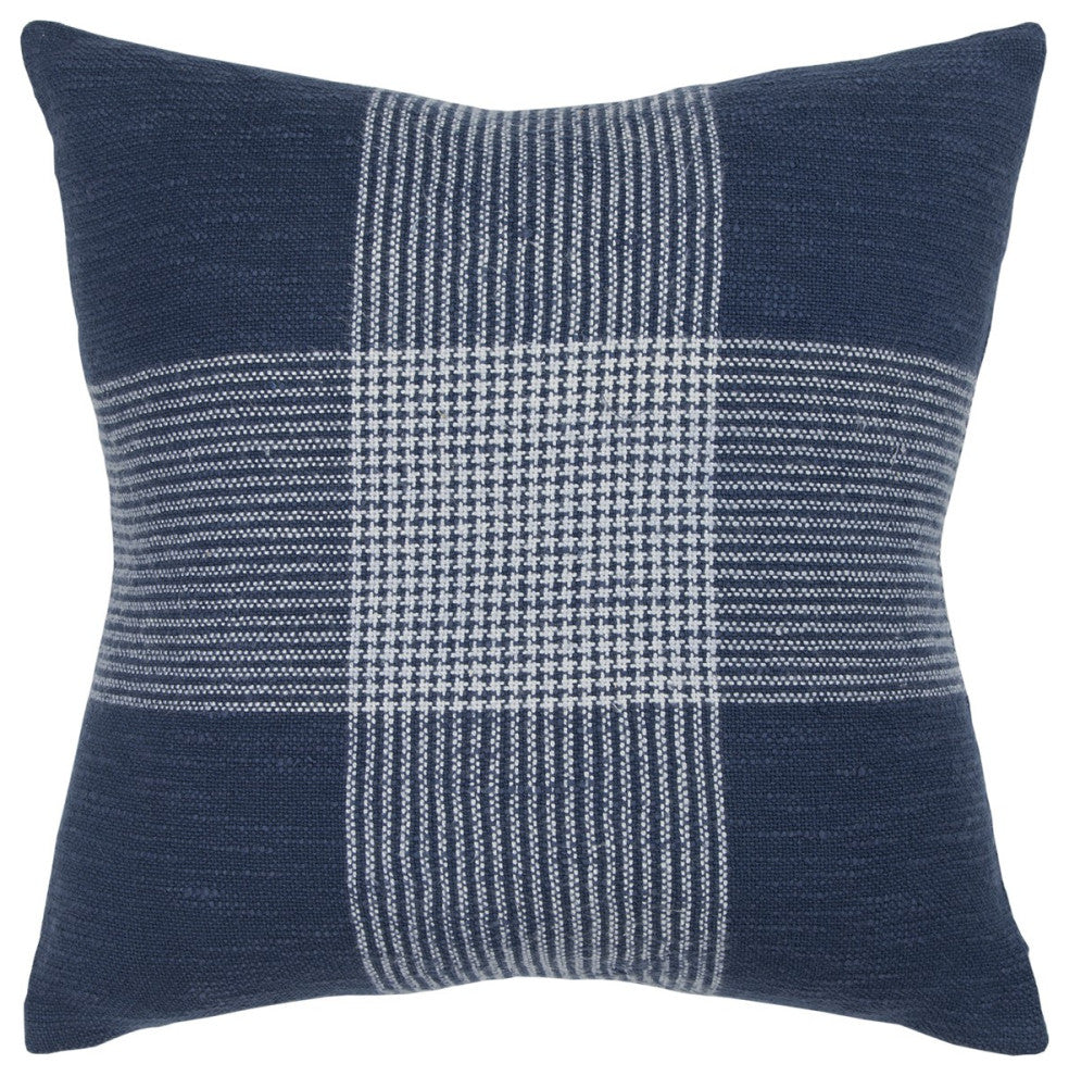 Indigo White Plaid Pattern Throw Pillow