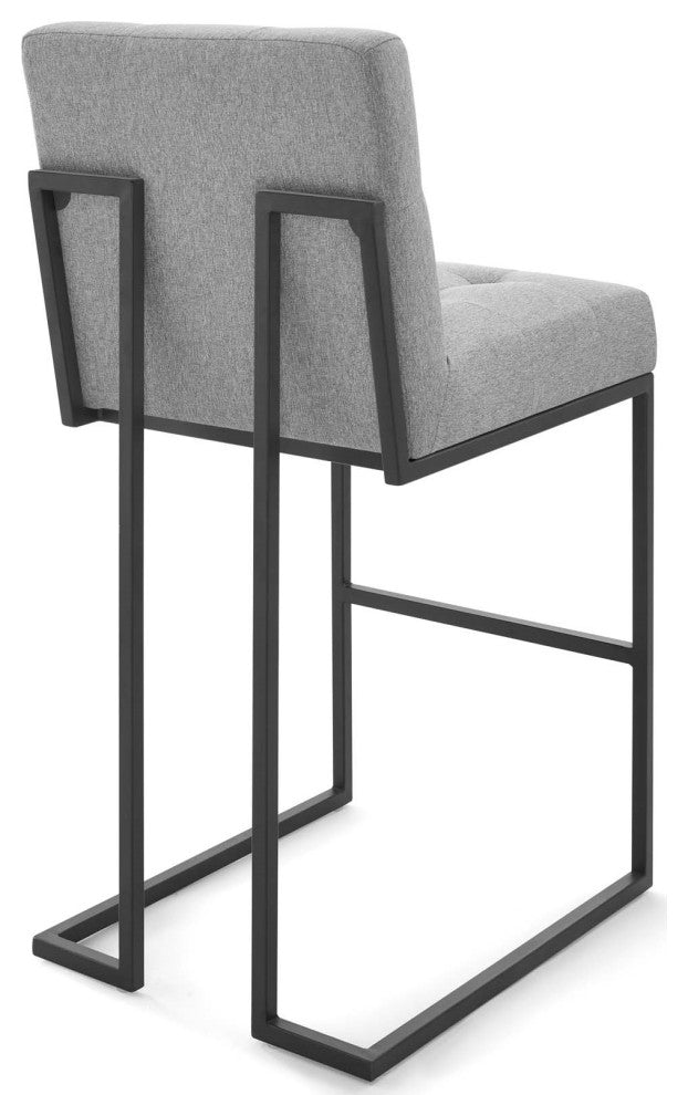 Fabric Bar Stool, Industrial Modern Barstool, Black Metal Tufted Barstool, Grey