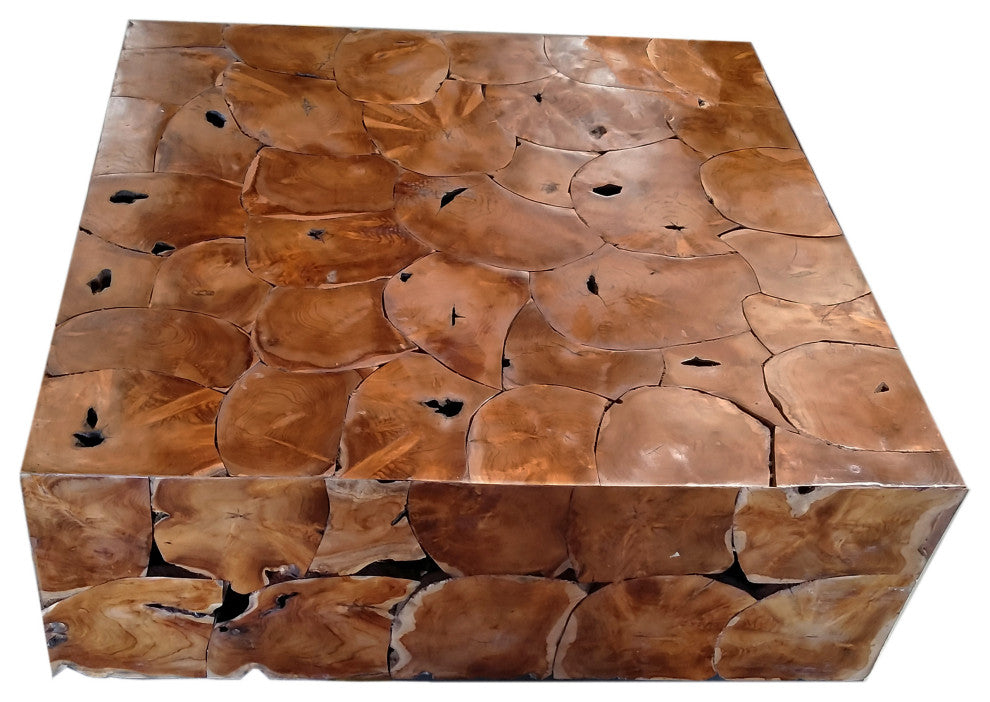 Chic Teak Recycled Teak Wood Square Akar Coffee Table, 47"