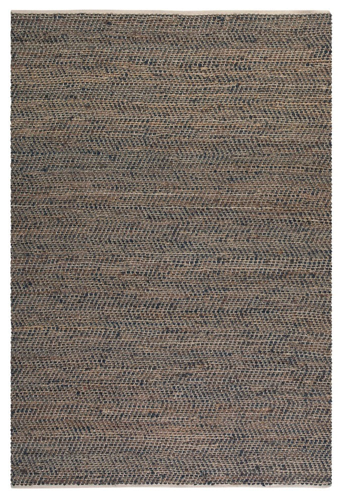 Hand Loomed Recycled Leather and Hemp Area Rug 5x8 Dark Brown Leather Hemp