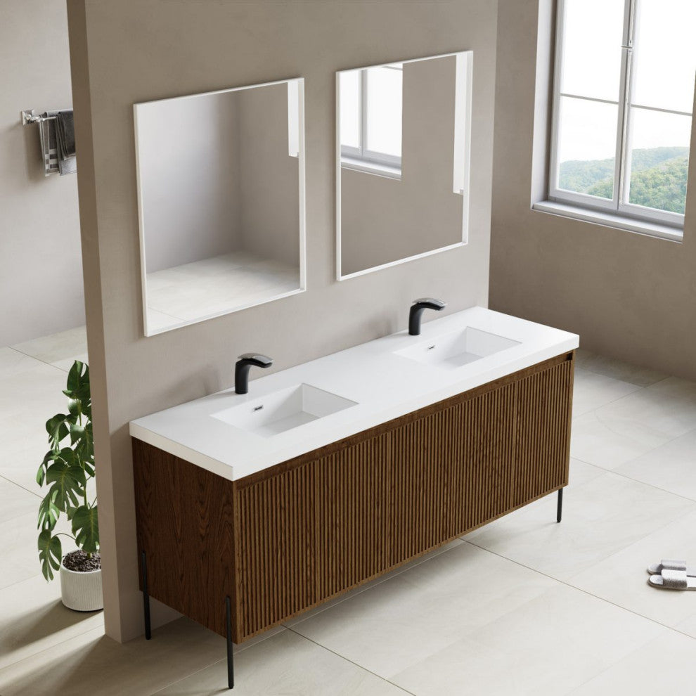 Flutie 72" Bathroom Vanity Set, Walnut