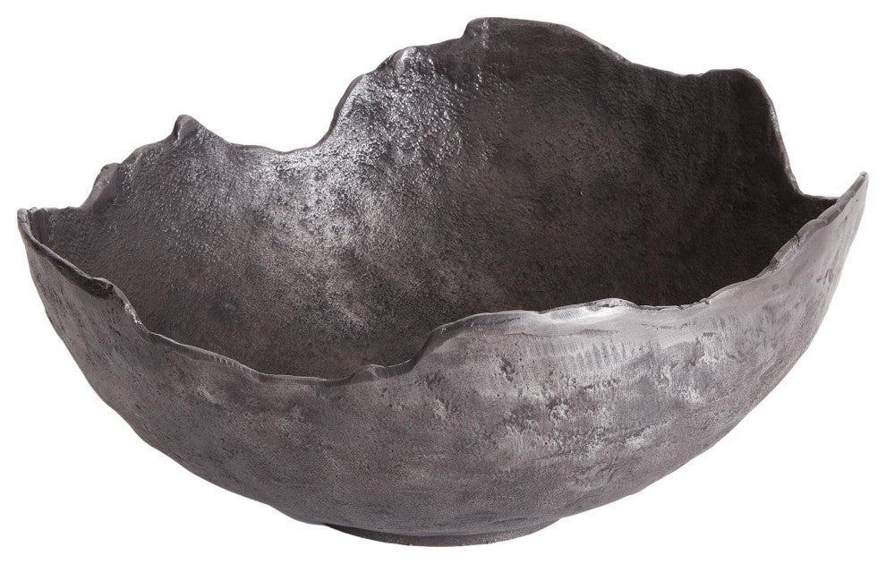 Large 16 in Free Form Dark Gray Decorative Bowl Organic Shape Modern Metal Round