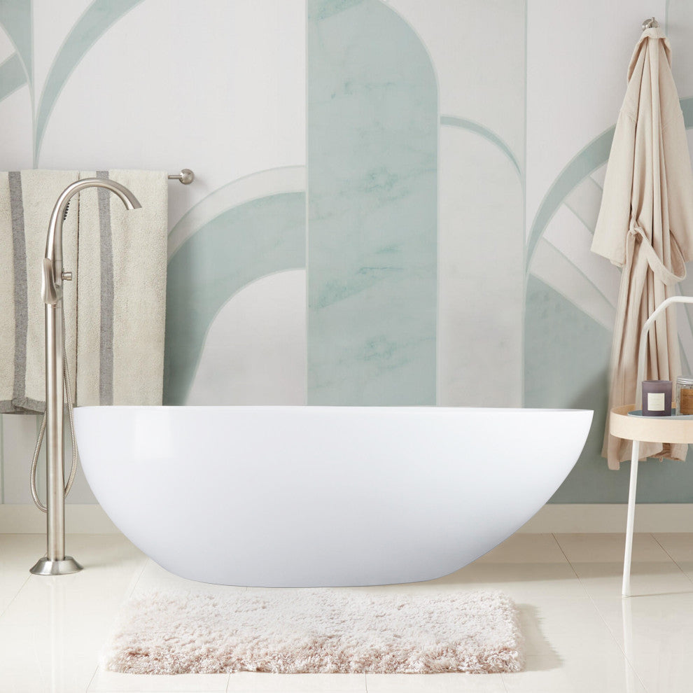 Vanity Art Solid Surface Resin Stone Freestanding Bathtub, Glossy White, 59 in. X 30 in.