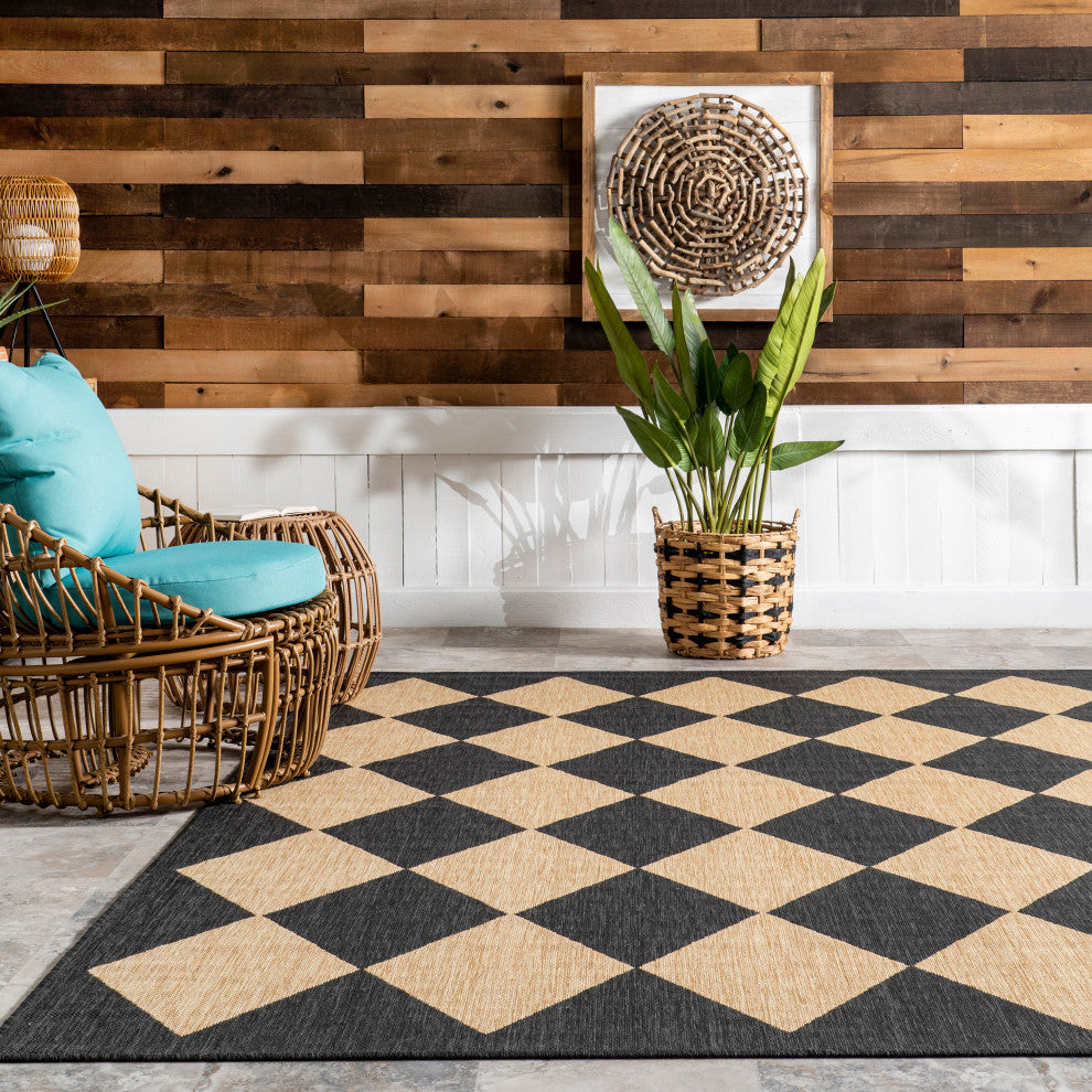 Nuloom Sabina Diamond Trellis Indoor/Outdoor Area Rug, Dark Grey 5'x8'