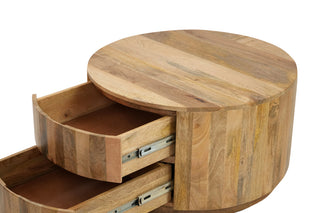 Christa 2-Drawer 30" Round Coffee Table, Natural Mango
