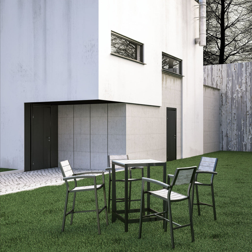 Maine 5 Piece Outdoor Patio Bar Set EEI-1755-BRN-GRY-SET