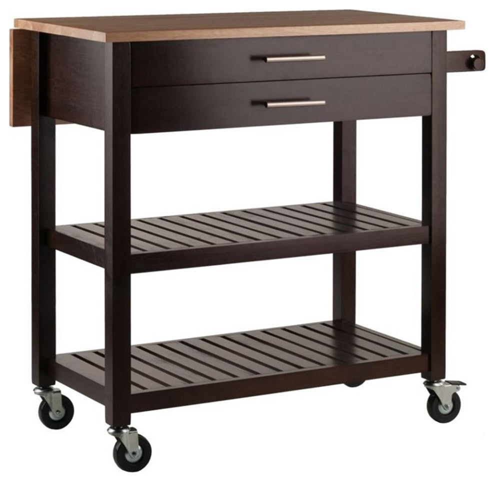Langdon Kitchen Cart, Drop Leaf, Cappuccino and Natural