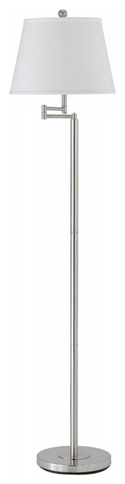 60" Nickel Swing Arm Floor Lamp With White Square Shade
