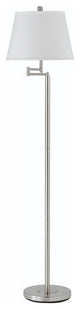 60" Nickel Swing Arm Floor Lamp With White Square Shade