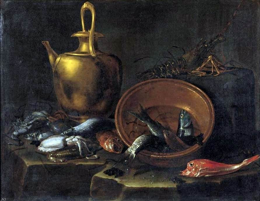 Giuseppe Recco Still-Life with Fish, 21"x28" Gallery Wrapped Canvas Print