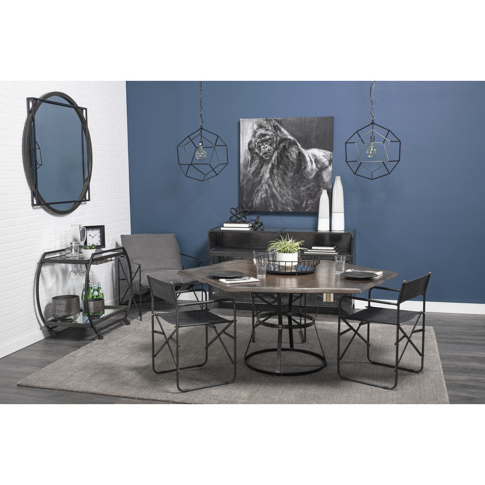 HomeRoots 20" Matte Black Wavy Metal With Mirrored Glass Bottom Round Tray