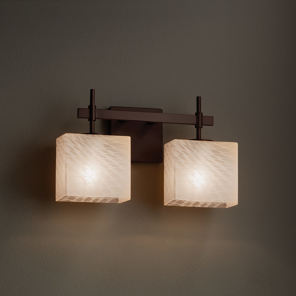 Fusion Union 2-Light Bath Bar, Rectangle, Dark Bronze, Weave Shade
