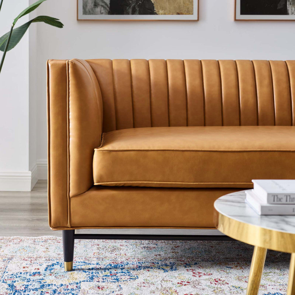Devote Channel Tufted Vegan Leather Loveseat EEI-4719-TAN