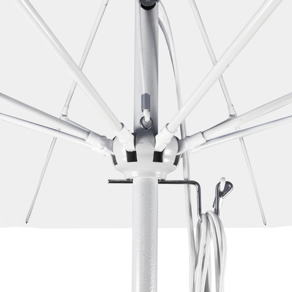 9' Matted White Push Lift Fiberglass Rib Aluminum Umbrella, Olefin, Terrace Sequ