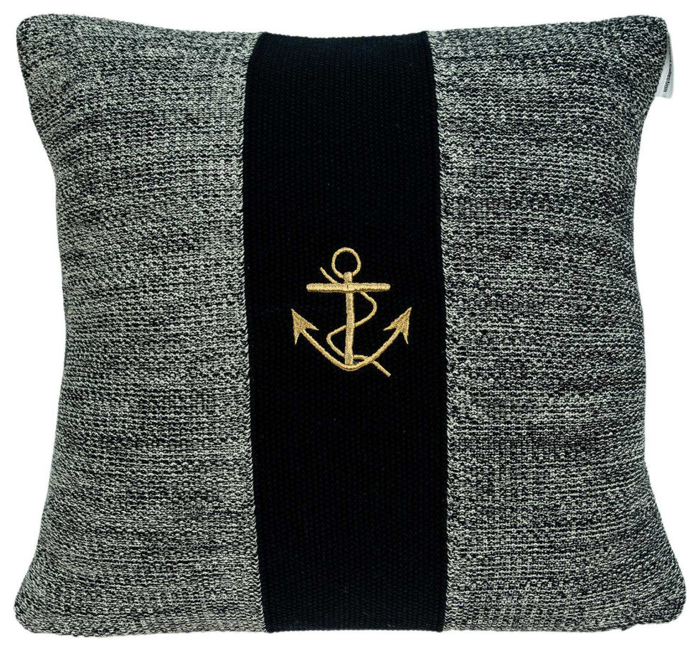 HomeRoots 18" x 5" x 18" Nautical Blue Cotton Pillow Cover With Down Insert
