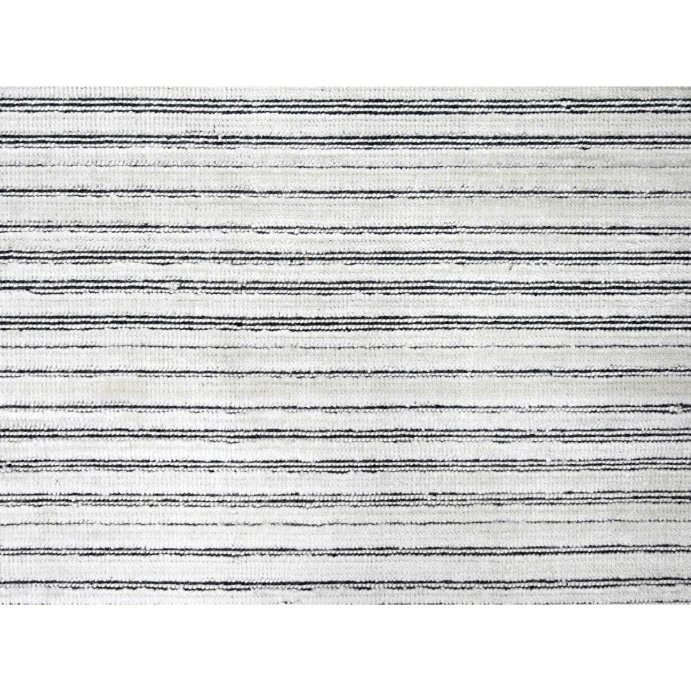 White and Black Wool and Silk Hand Loomed Modern Oversized Rug, 14'x16'