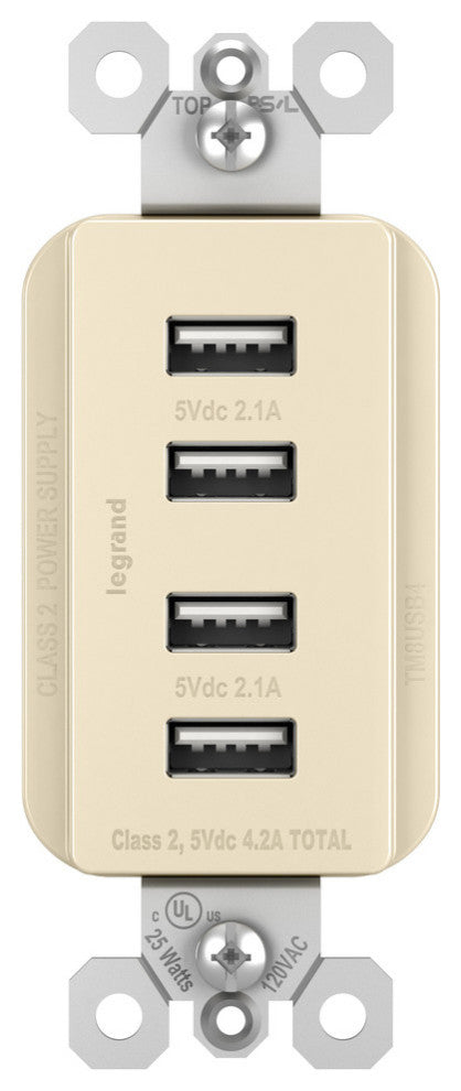 Quad USB Charger, Light Almond
