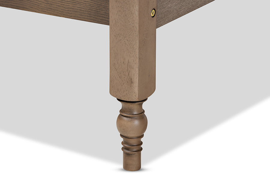 Laure French Bohemian Weathered Gray Oak Wood Full Size Platform Bed Frame