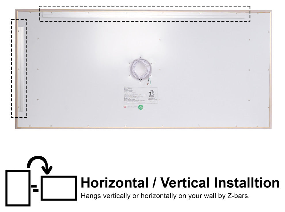Beveled Bathroom LED Mirror Framed, Backlit and Front Light, Gold, 60"x28"
