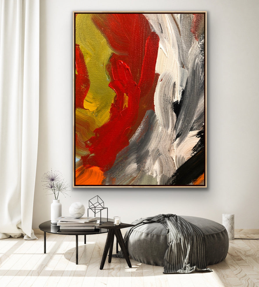 72x48" art 6x4ft Original Red white abstract art Large Modern Painting