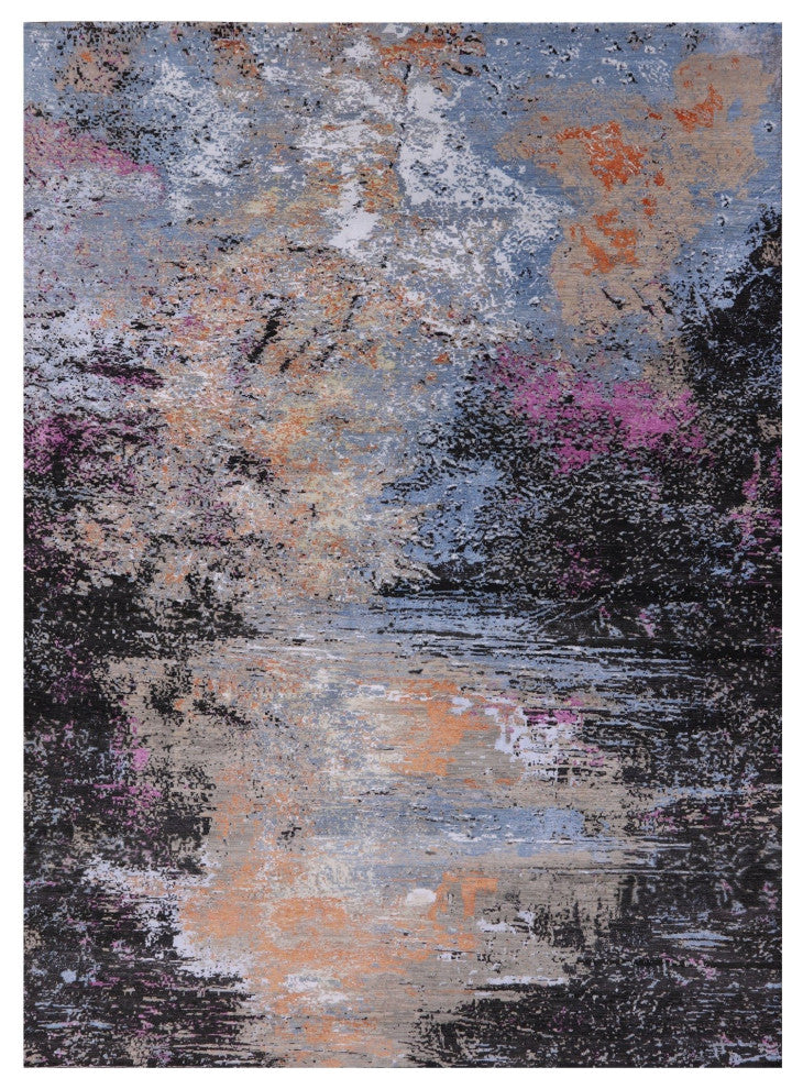 9' 1" X 12' 0" Modern Wool and Silk Hand Knotted Rug Q8869