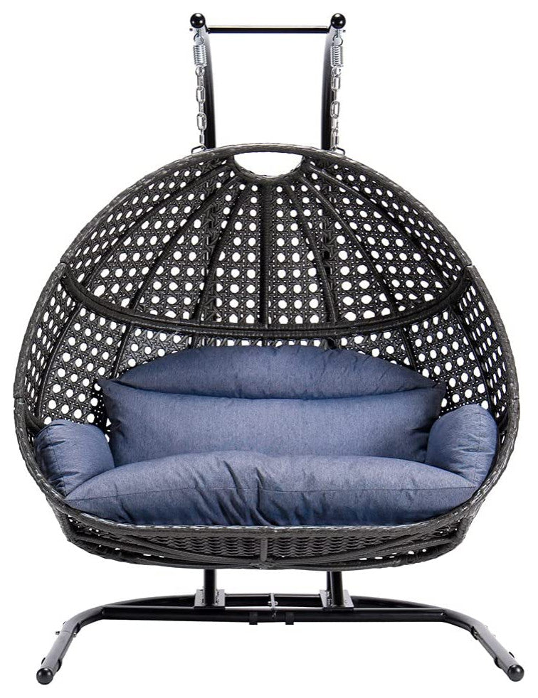 2 Person Hanging Loveseat Swing Chair with Stand - X-Large Wicker Rattan Frame