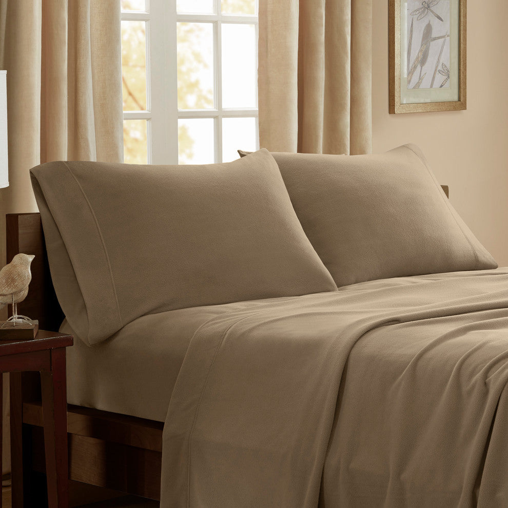 Peak Performance Knitted Micro Fleece Solid Sheet Set, Mink, Twin