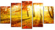 Yellow Red Fall Trees and Leaves, Landscape Canvas Art Print, 60"x32", 5 Panels