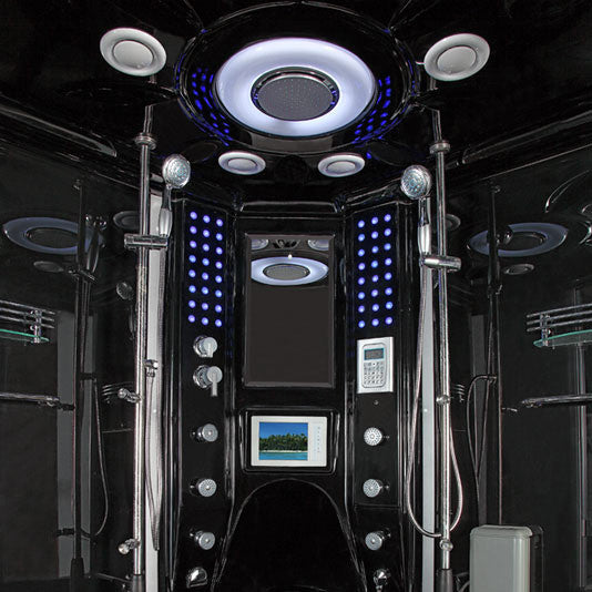 Valencia Steam Shower w/ Heated Massage Bathtub Whirlpool Hot Tub Sauna, Black