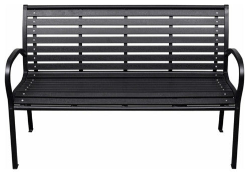 vidaXL Outdoor Patio Bench Garden Bench with Armrests Black Steel and WPC