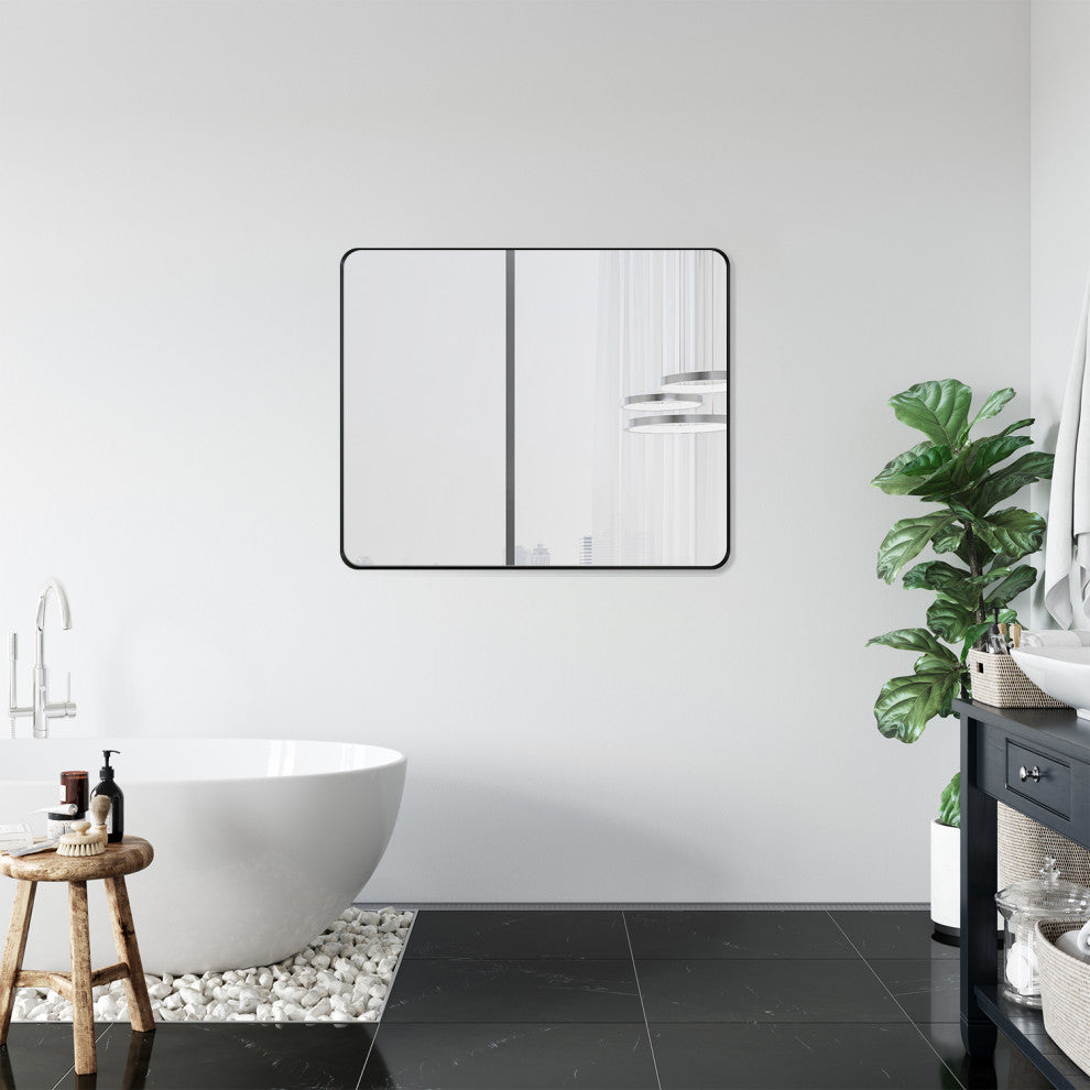 Nettuno Rectangle Bathroom/Vanity Aluminum Framed Wall Mirror, Matt Black, 36"