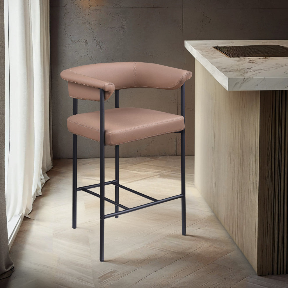 Malin Upholstered Counter Stool, Set of 2, Tan, Vegan Leather
