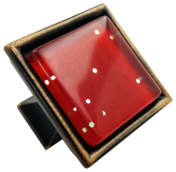 Red Iridescent Dots Crystal Glass Oil Rubbed Bronze Madison Classic Knob