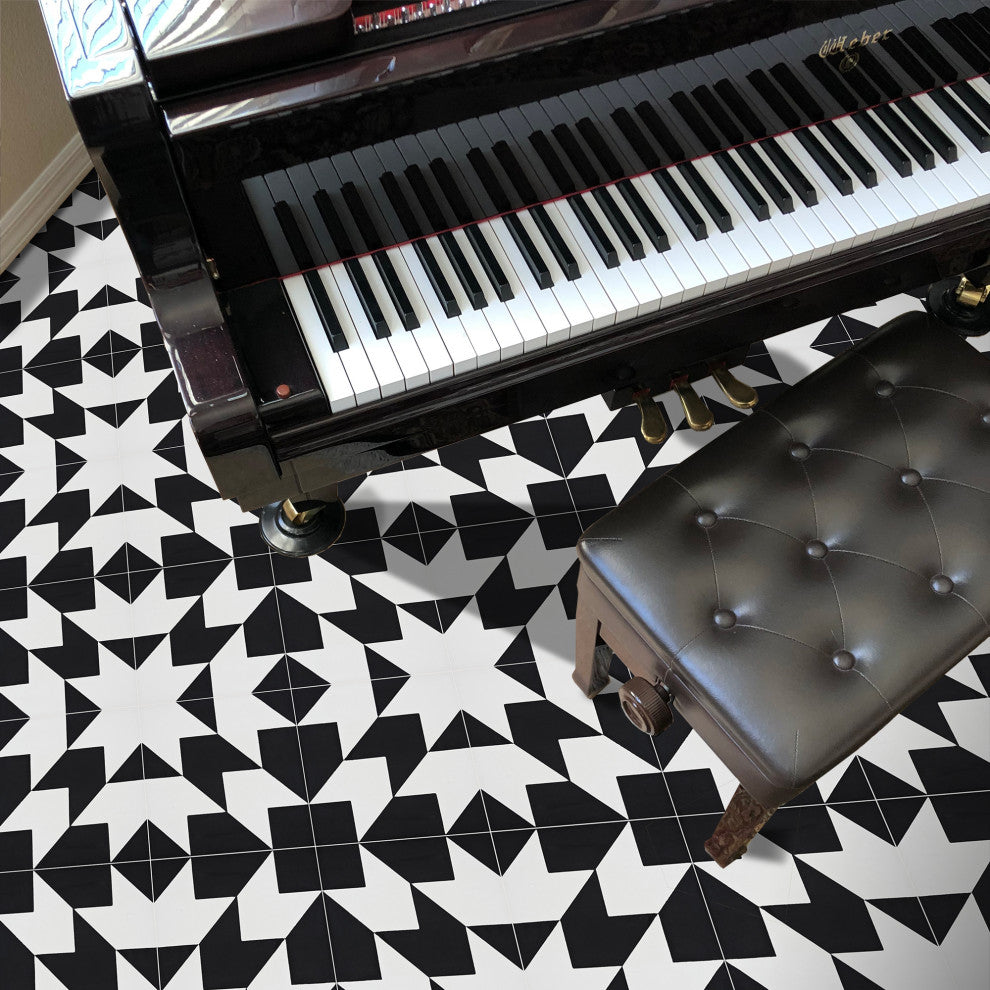 Oujda Handmade Cement Tile, Black/White, Sample