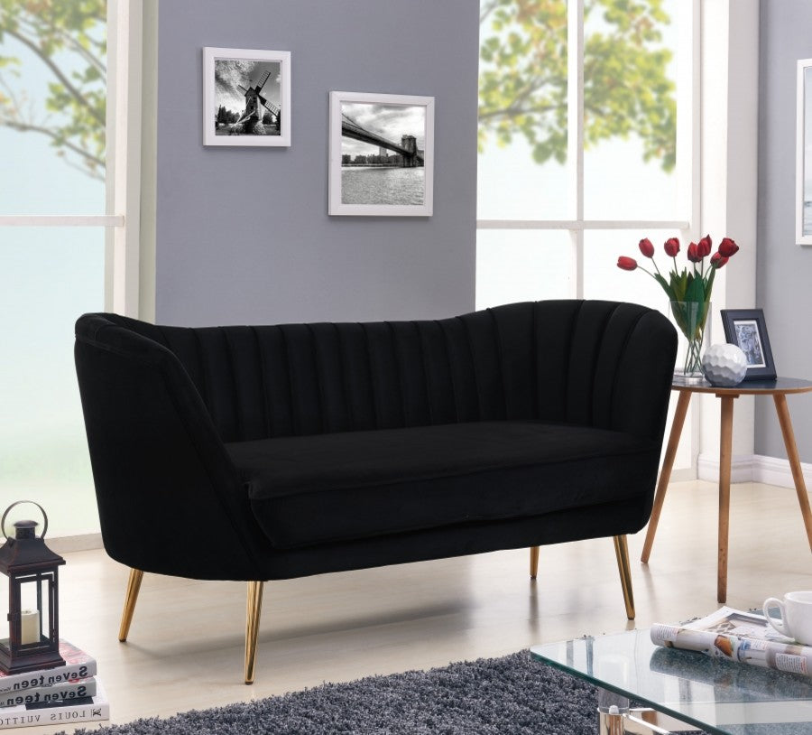 Margo Velvet Upholstered Set, Black, Loveseat