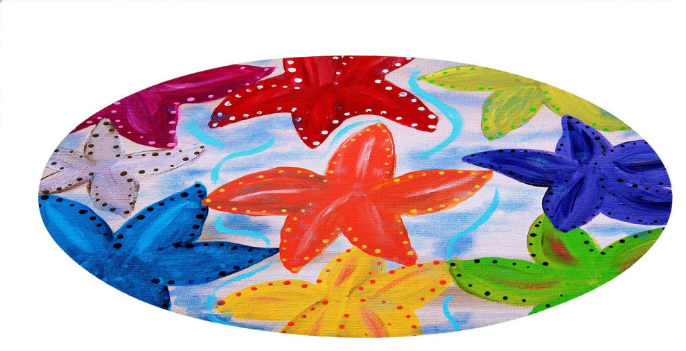 Sea life round chenille area rugs from my art. Approximately 60", Colorful Starf