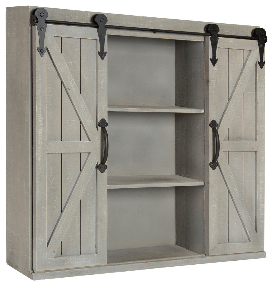 Cates Decorative Wood Wall Storage Cabinet with Sliding Barn Doors, Gray 2 Doors