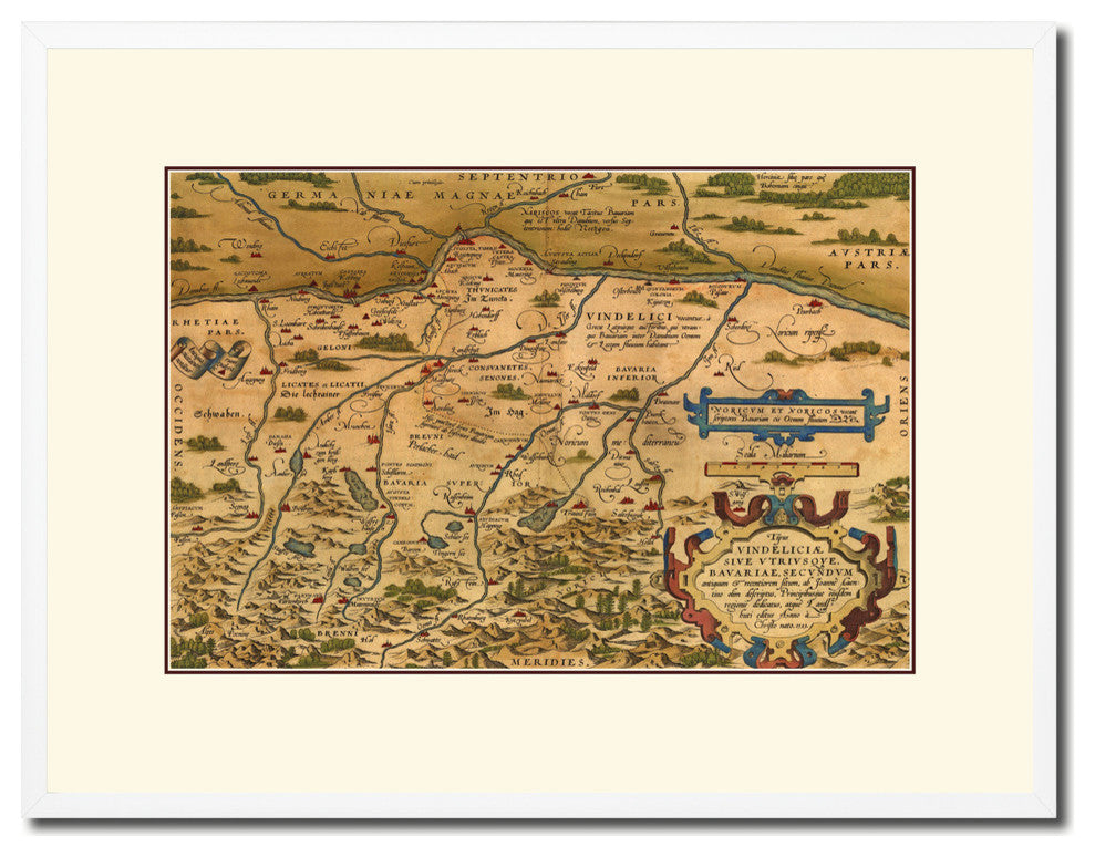 Germany Bavaria Old Map Print On Canvas With Frame Art Collection 16" X 21"