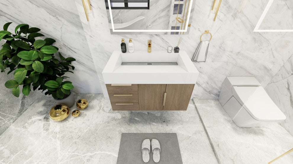 Madison 36" Wall Mounted Vanity With Reinforced Acrylic Sink, Light Oak