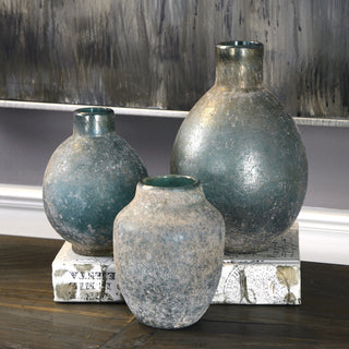 Uttermost Mercede Weathered Blue-Green Vases, Set of 3