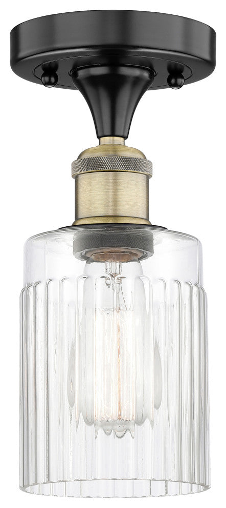 Hadley-1 Light 5" Semi-Flush Mount-Black Antique Brass, Clear Glass Shade