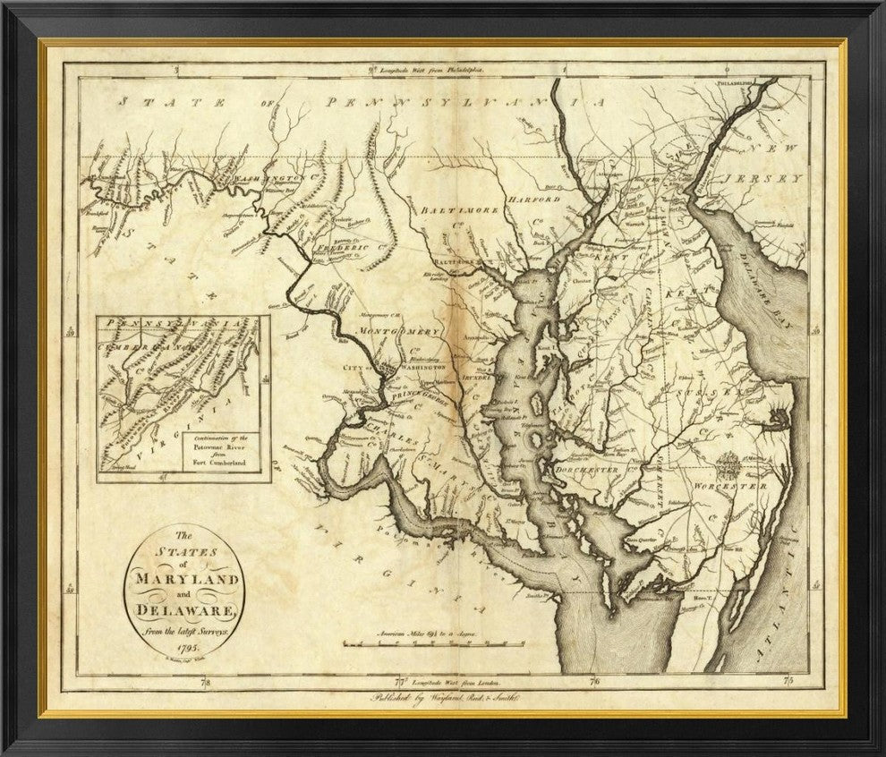 "States of Maryland and Delaware, 1796"  by John Reid, 40x34"