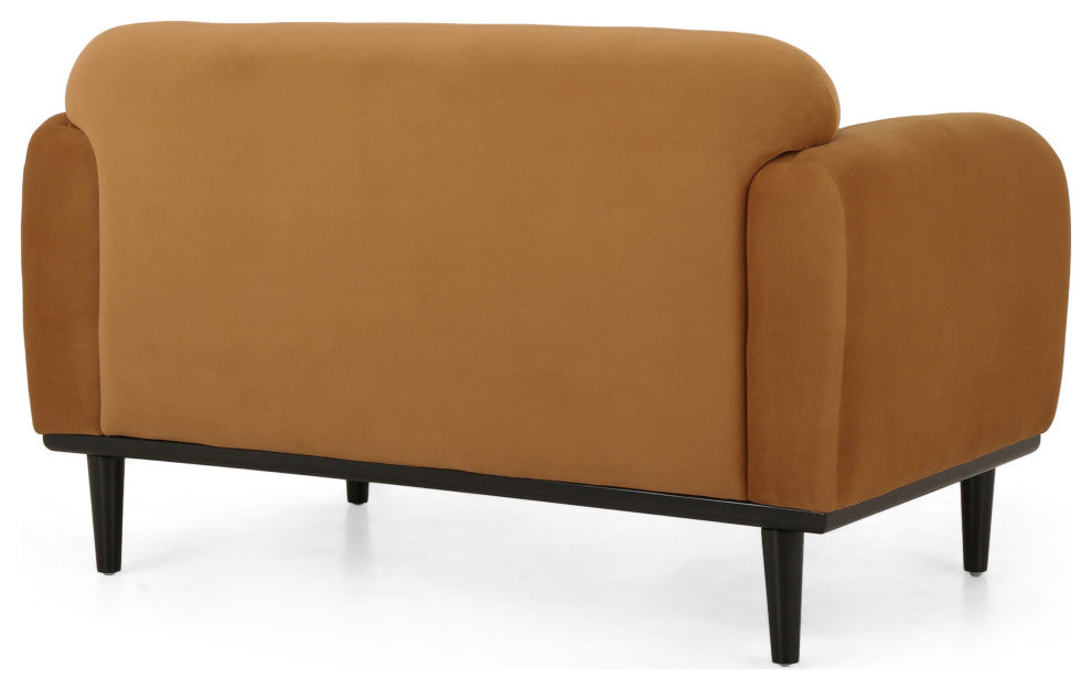 Sandee Contemporary Upholstered Loveseat, Turmeric/Matte Black, 100% Polyester + Birch