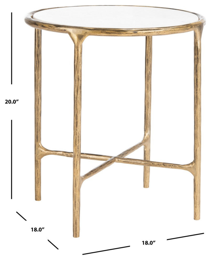 Safavieh Couture Jessa Forged Metal Round End Table, Brass/White