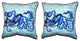 Pair of Betsy Drake Blue Script Octopus Small Pillows 12 Inch X 12 Inch