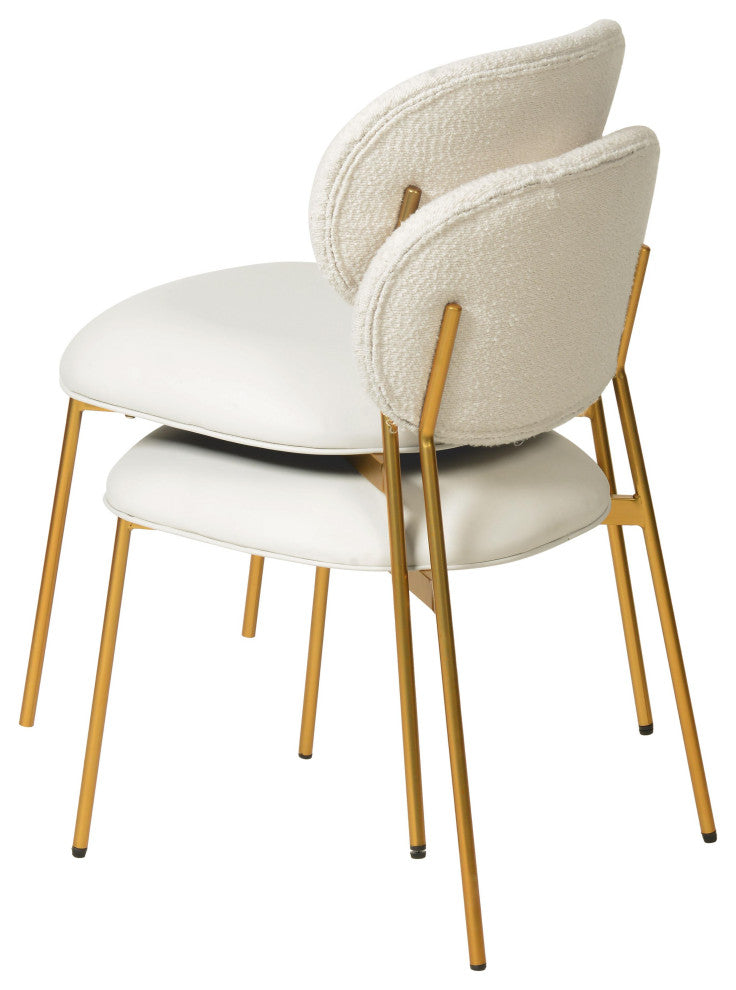 McKenzie Cream Boucle & Vegan Leather Stackable Dining Chair - Set of 2 - Cream